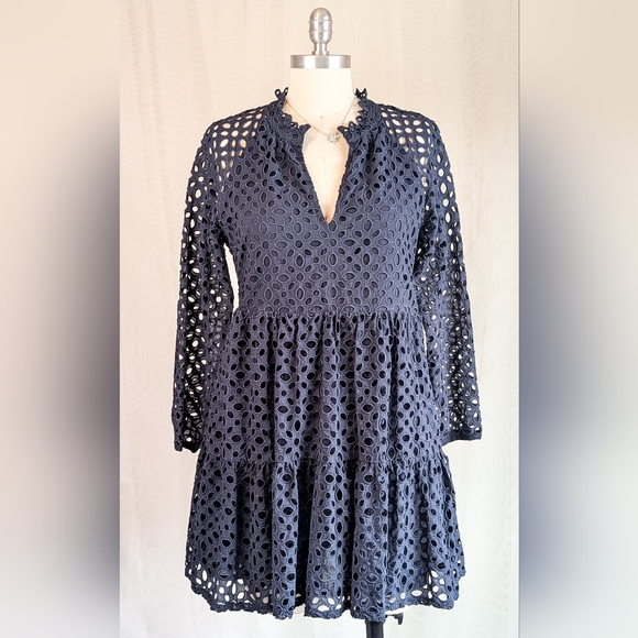 J. Crew Dresses & Skirts - J. Crew Navy Long Sleeve Eyelet Dress